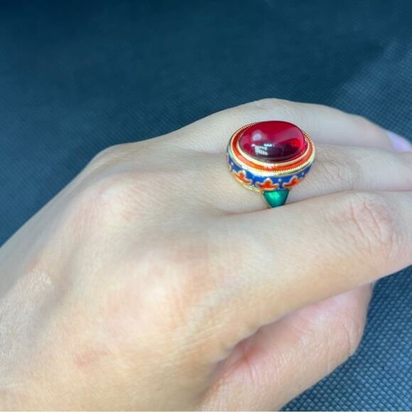 Red Cabochon Enamel Ring - Picture 8 of 17
